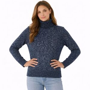Jones New York Merino Wool Turtleneck Sweater Womens XL Blue Marled Knit